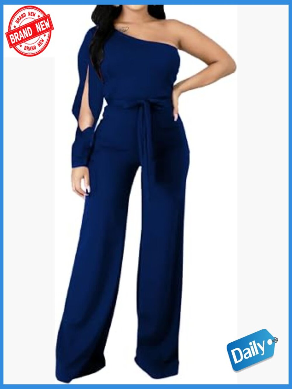 Elegant One Sleeve Long Jumpsuit Romper with Pockets
